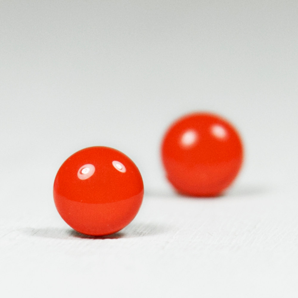 Fiesta Red Stud Earrings - Round Studs Orange Earrings - Handmade Polymer Clay Posts Jewelry