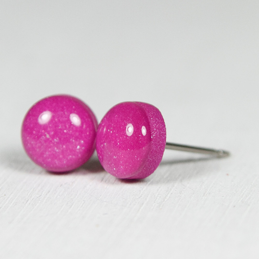 Fuchsia Stud Earrings Medium Studs Earrings Pink Purple Handmade