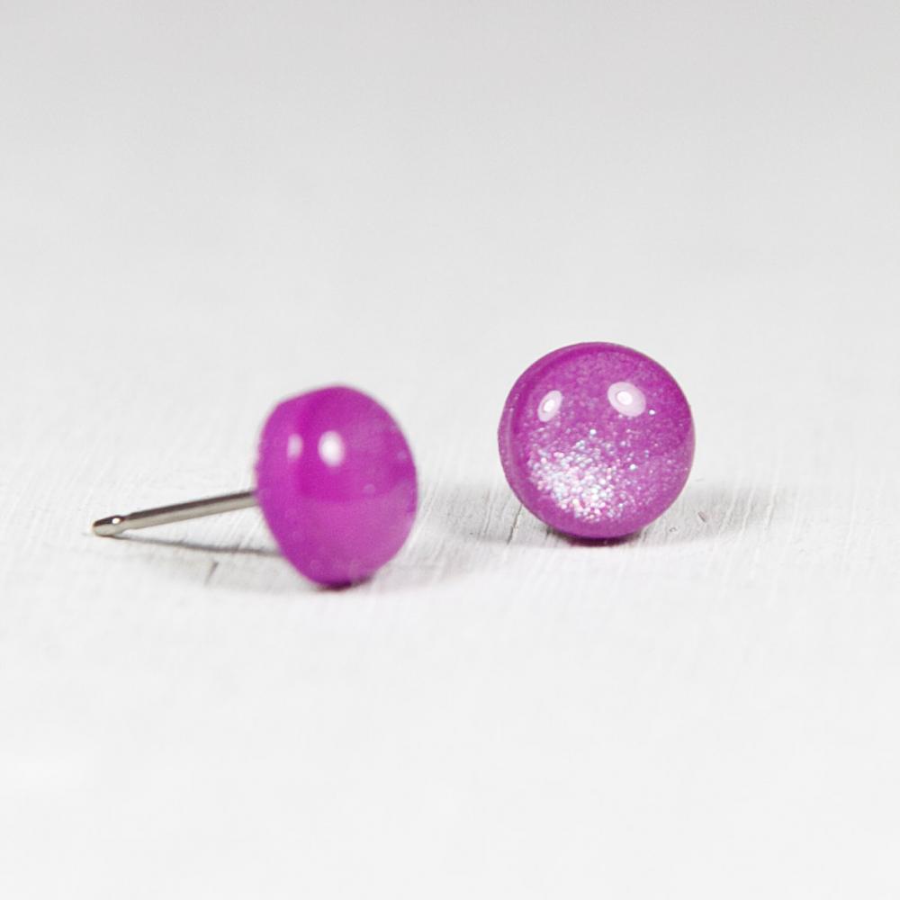 Violet Purple Shimmer Earrings Polymer Clay Stud Earrings Small