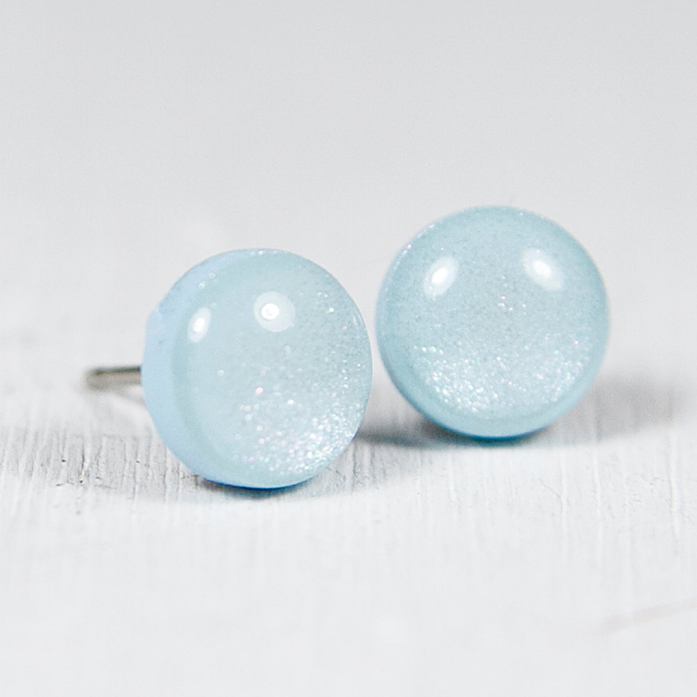 Sky Blue Shimmer Studs Earrings Light Small Post Sky Blue Shimmer Studs Earrings Light Small Post Polymer Clay And Resin Jewelry