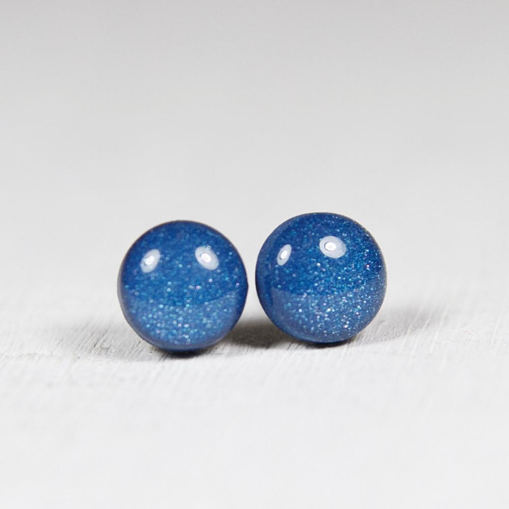 Navy Pearl Stud Earrings -navy Blue Small Post Earrings - Polymer Clay And Resin Jewelry