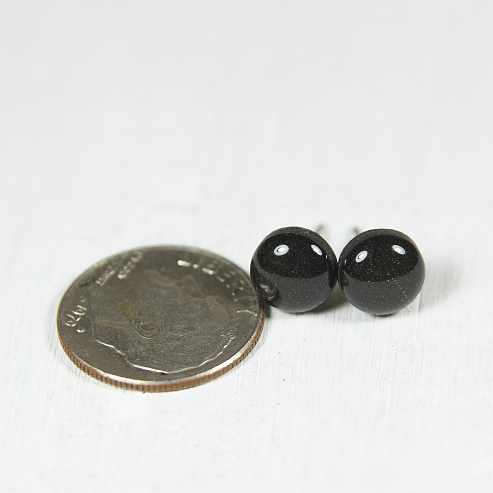 Black Sparkle Stud Earrings Small Post Earrings Polymer Clay