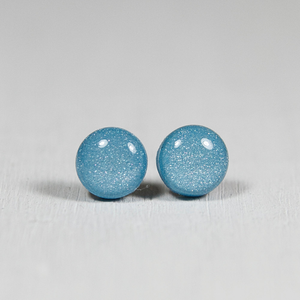 Blue Pearl Stud Earrings light Blue Small Post Earrings Polymer Clay And Resin Jewelry on Luulla