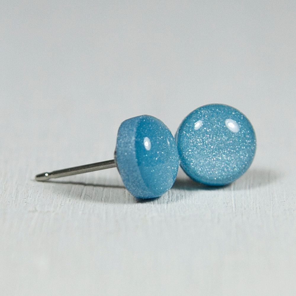 Blue Pearl Stud Earrings Light Blue Small Post Earrings Polymer Clay